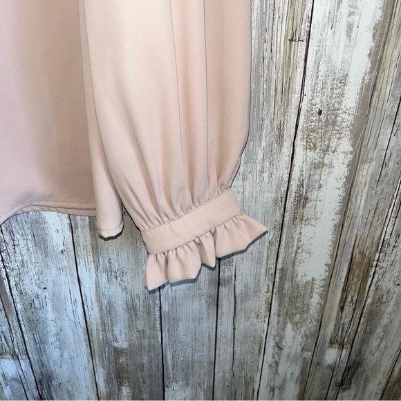 Zenana Beige Ruffle Edge Long Sleeve Blouse - Picture 2 of 5